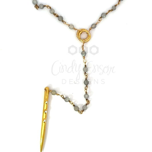 Rosary Chain Y-Drop Spike Necklace with Vermeil Circle Accent