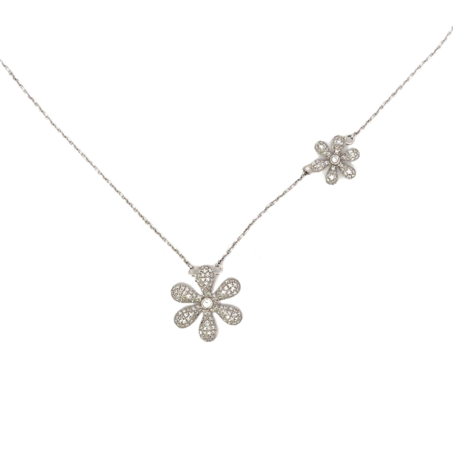 Pave Diamond Double Flower Necklace