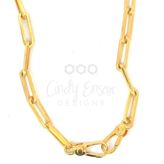 Gold Vermeil Paper Clip Link Necklace with Oval Clasps