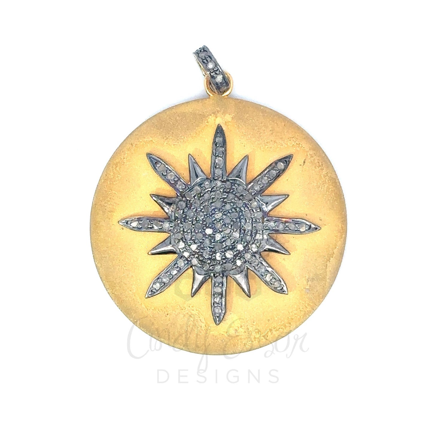 Brushed Metal Disc and Pave Starburst Pendant