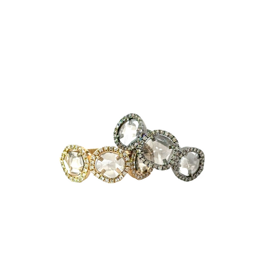 Triple Sliced Diamond Ring with Pave Border