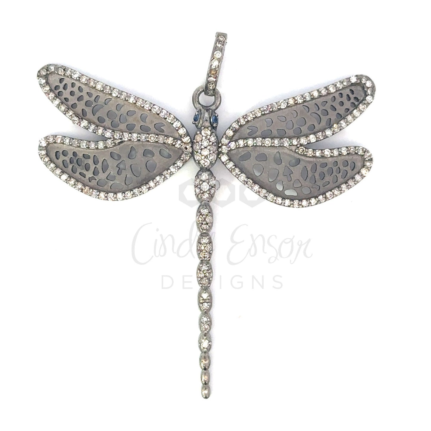 Matte Black Metal Diamond Dragonfly Pendant