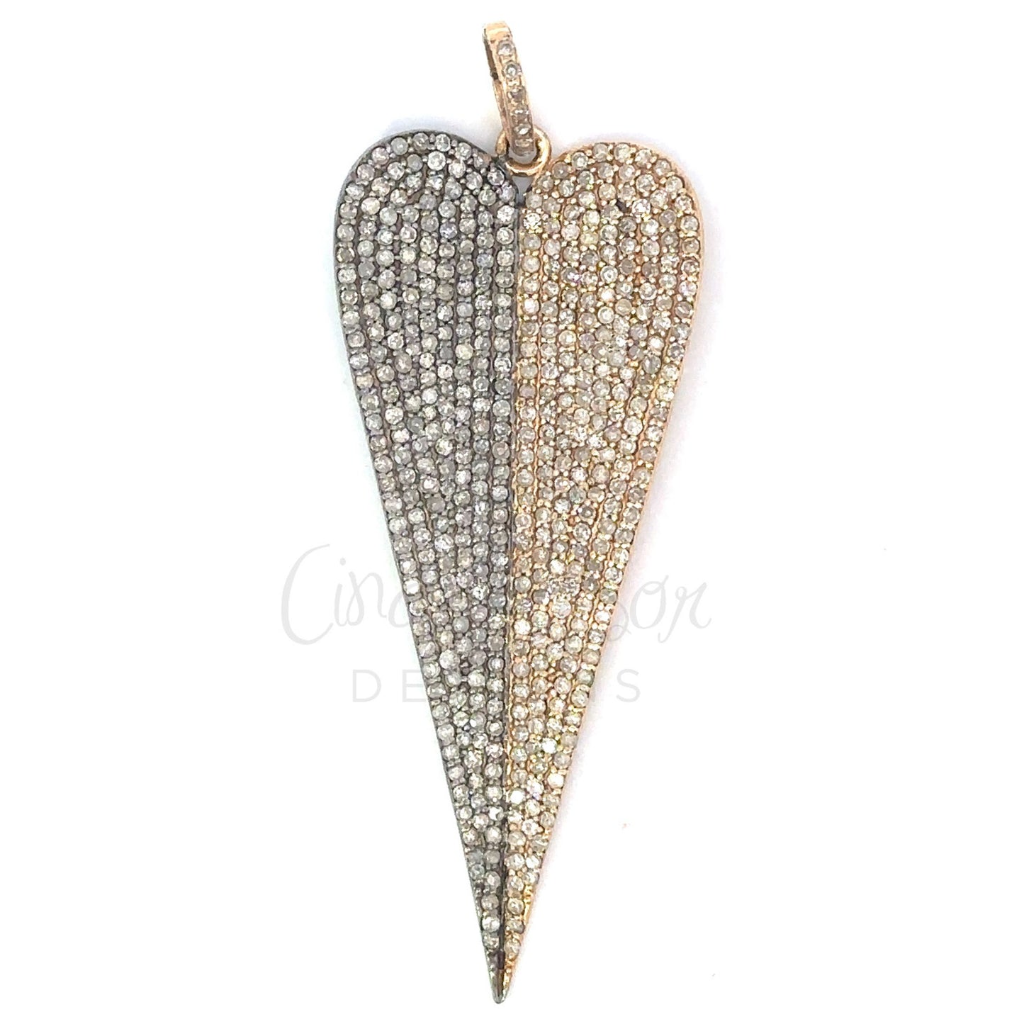 Mixed Metal Elongated Pave Diamond Heart Pendant