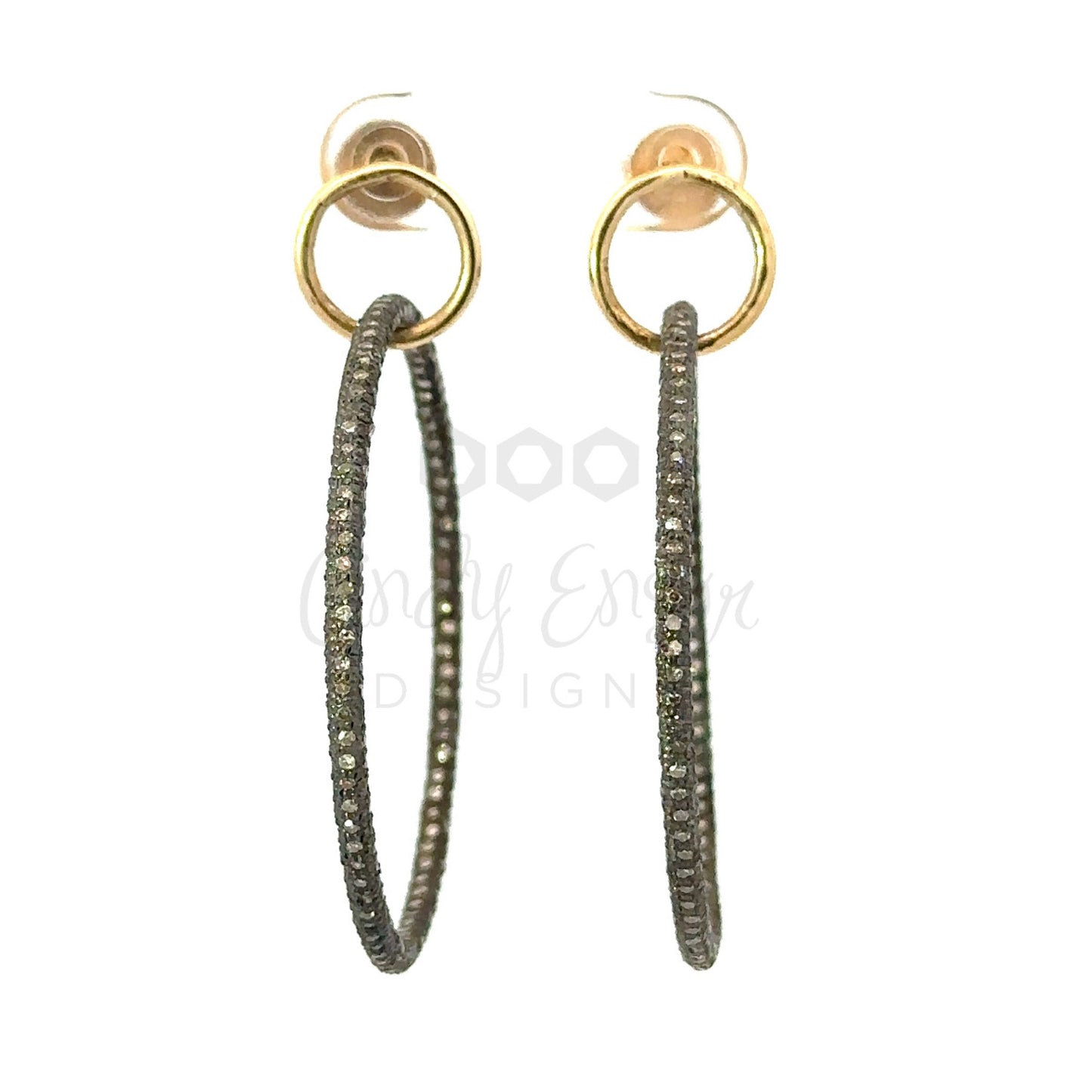 Mixed Metal Floating Pave Diamond Hoop Earring