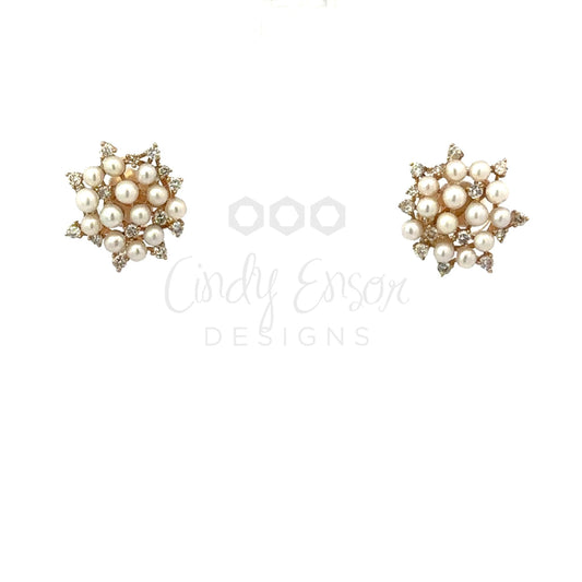 Diamond and Pearl Cluster Earring