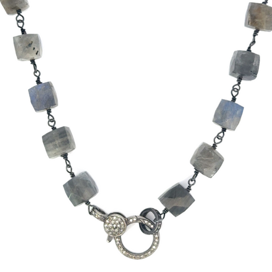 Labradorite Cubed Necklace with Sterling Pave Lobster