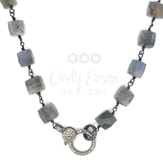 Labradorite Cubed Necklace with Sterling Pave Lobster