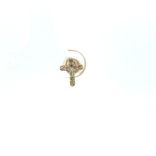 Single Medium Yellow Gold Pave Cross Earring