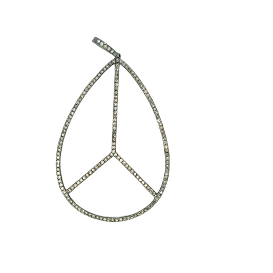 Sterling Pave Large Tear Drop Peace Sign Pendant