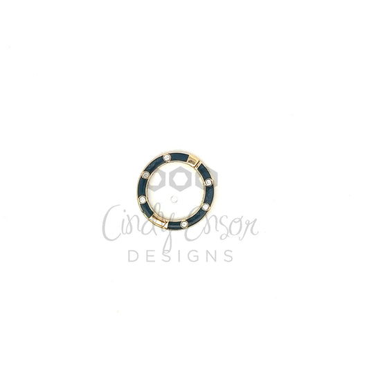 Yellow Gold Black Enamel Diamond Circle Bail