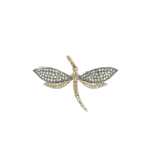 Mixed Metal Pave Diamond Dragonfly Pendant