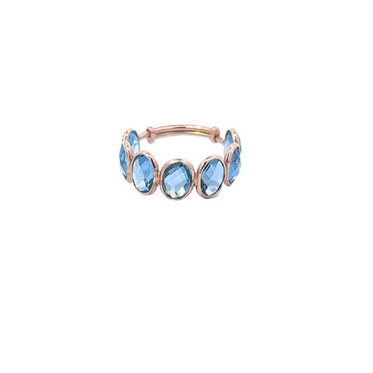 Faceted Blue Topaz Oval Yellow Gold Adjustable Band