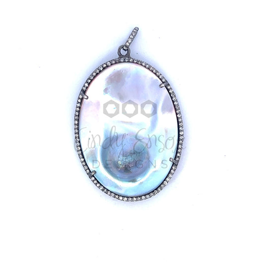 Mabe Pearl Pendant with Sterling Pave Diamond Border