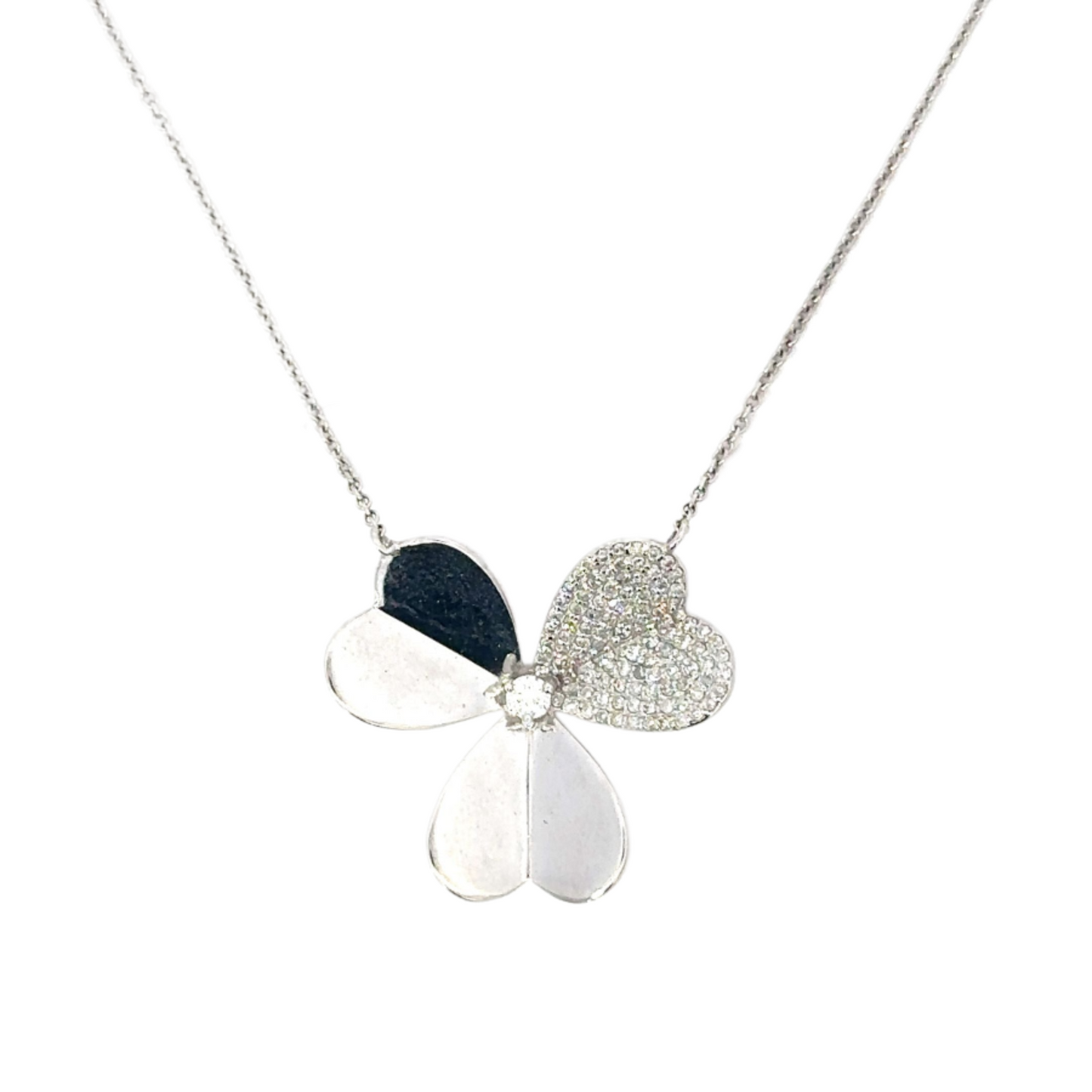 Three Leaf Clover Necklace with Pave Diamond Accents