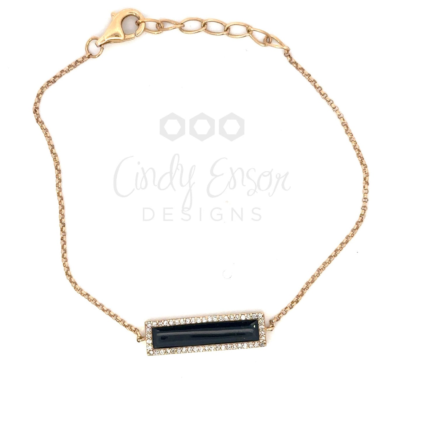 Black Enamel Bar Bracelet with Pave Diamond Border