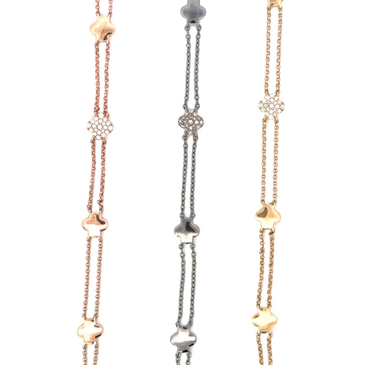 Double Chain Pave Clover Bracelet