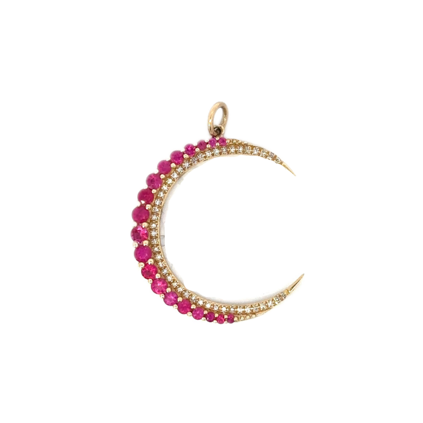 Diamond and Ruby Crescent Moon Pendant