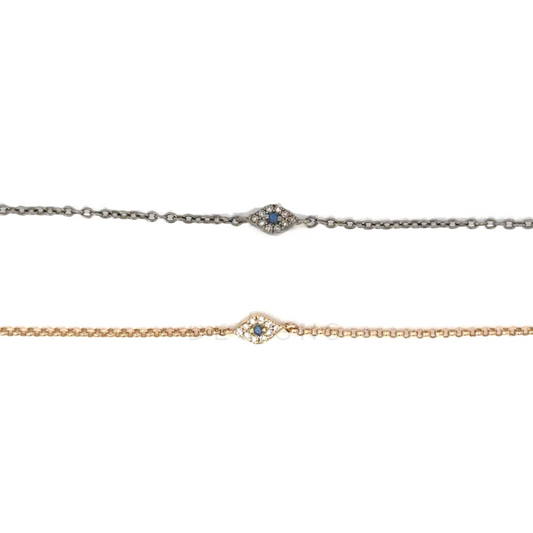 Pave Diamond Tiny Evil Eye Bracelet