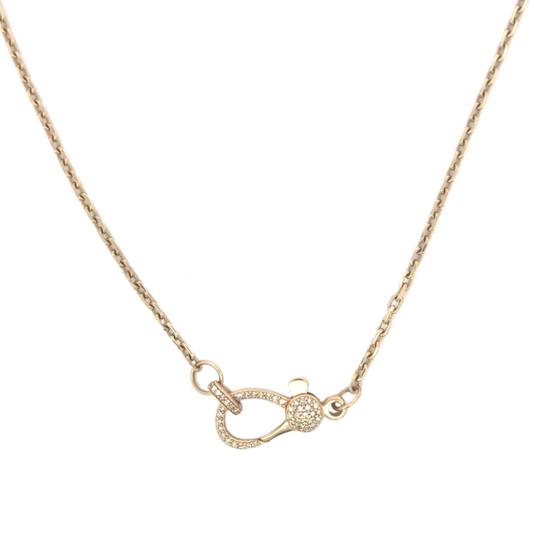 Yellow Gold Cable Chain with Pave Diamond Lobster Clasp