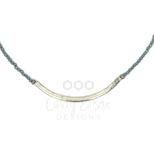 Strung Hematite Necklace with Silver Tone Bar