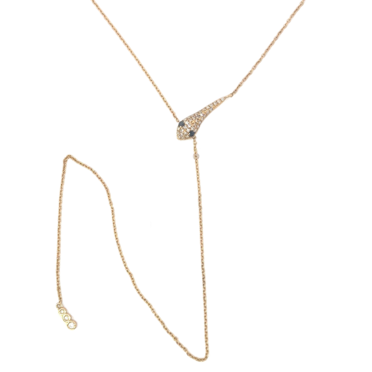 Pave Diamond Snake Lariat Necklace with Sapphire Eyes