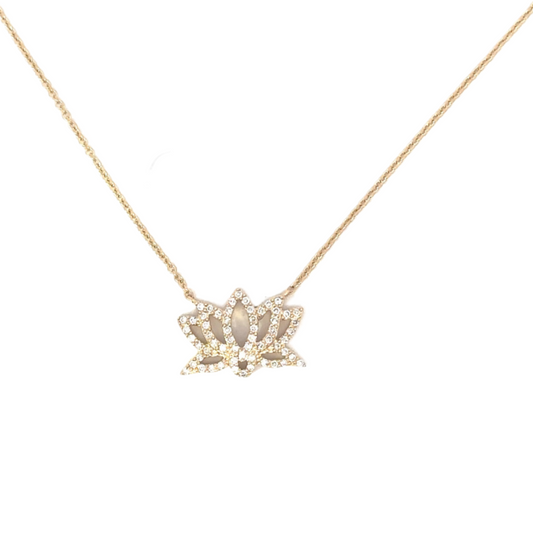 Pave Diamond Lotus Flower Necklace