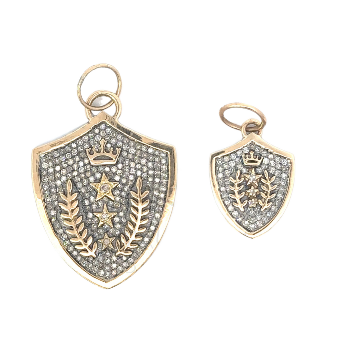 Mixed Metal Pave Diamond Crown Shield Pendant