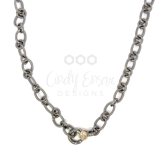 Sterling Silver Alternating Oval and Circle Chain with Small Pave Diamond Lobster