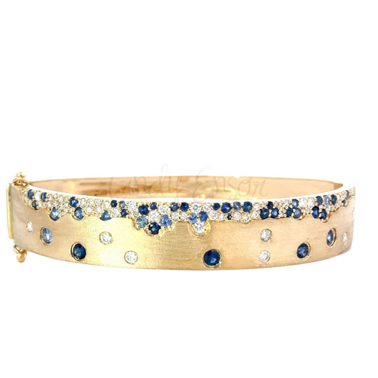 Brushed Metal Bracelet with Sapphire and Diamond Accents