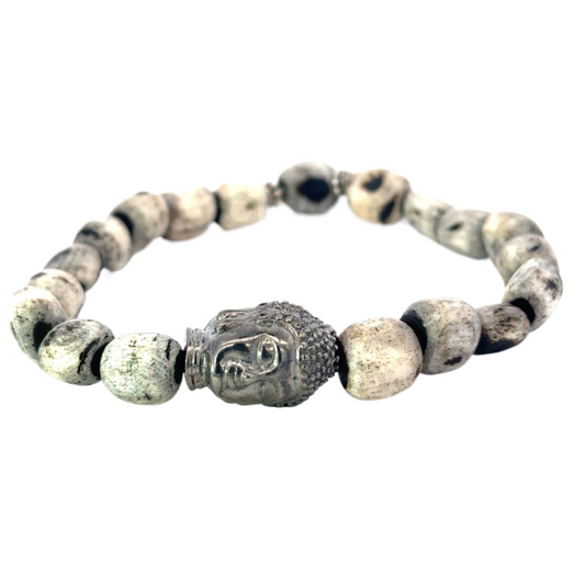 Wooden Bead Bracelet with Sterling Buddha Bead