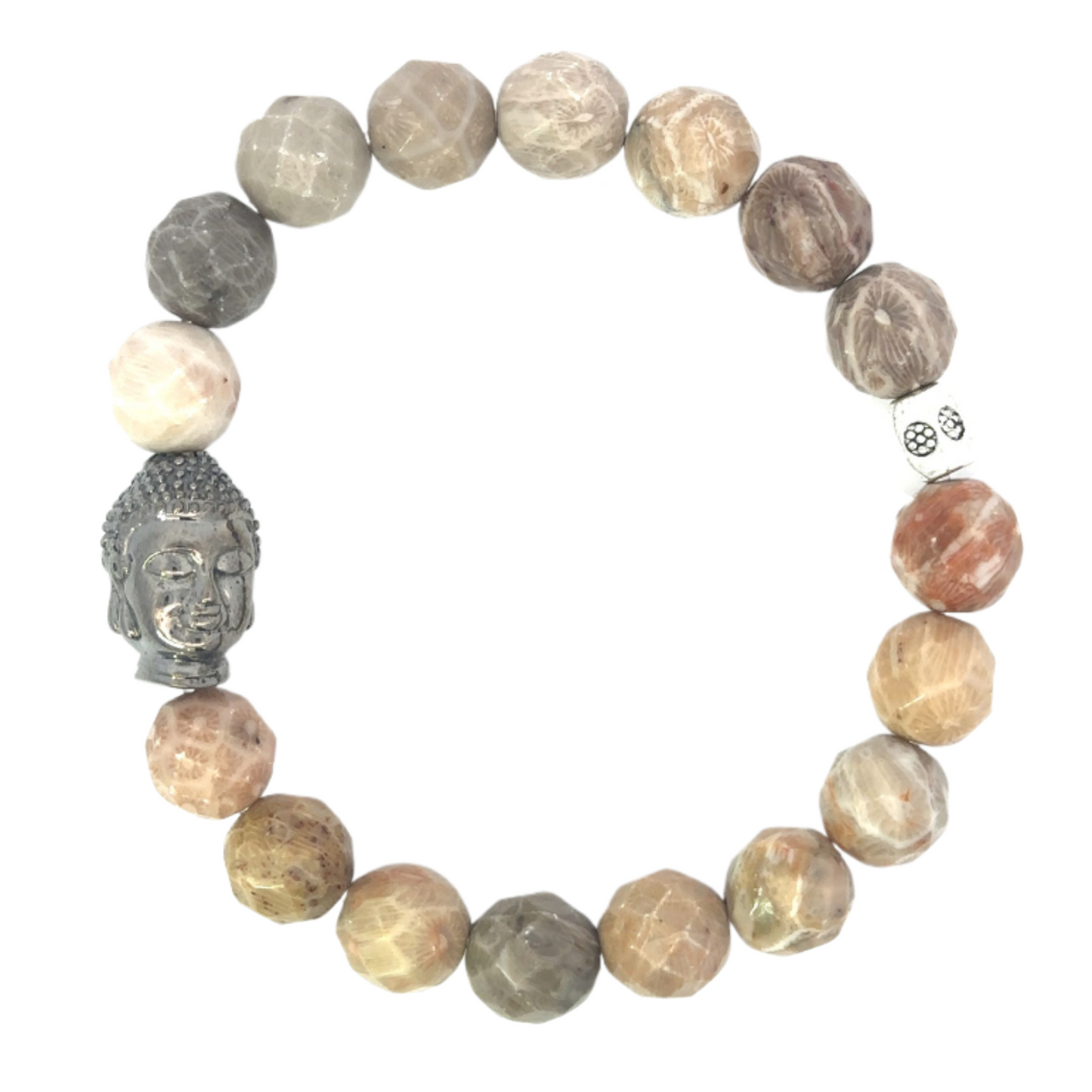 Coral Bead Bracelet with Sterling Buddha Bead