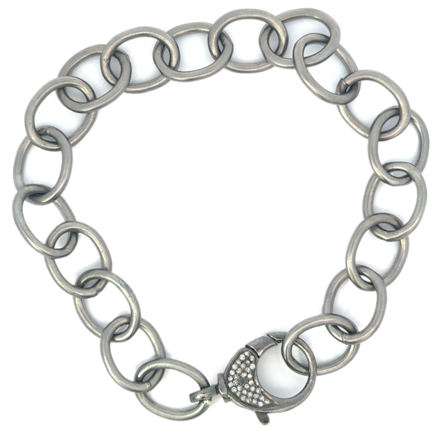 Men's Sterling Large Oval Link Bracelet with Pave Clasp