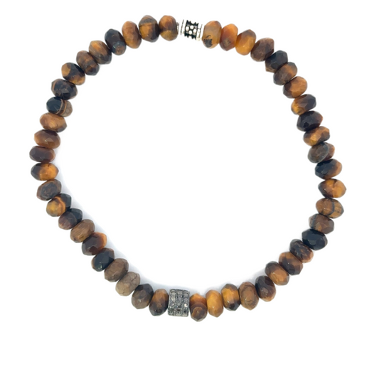 Tigers Eye Bead Bracelet with Diamond Accent