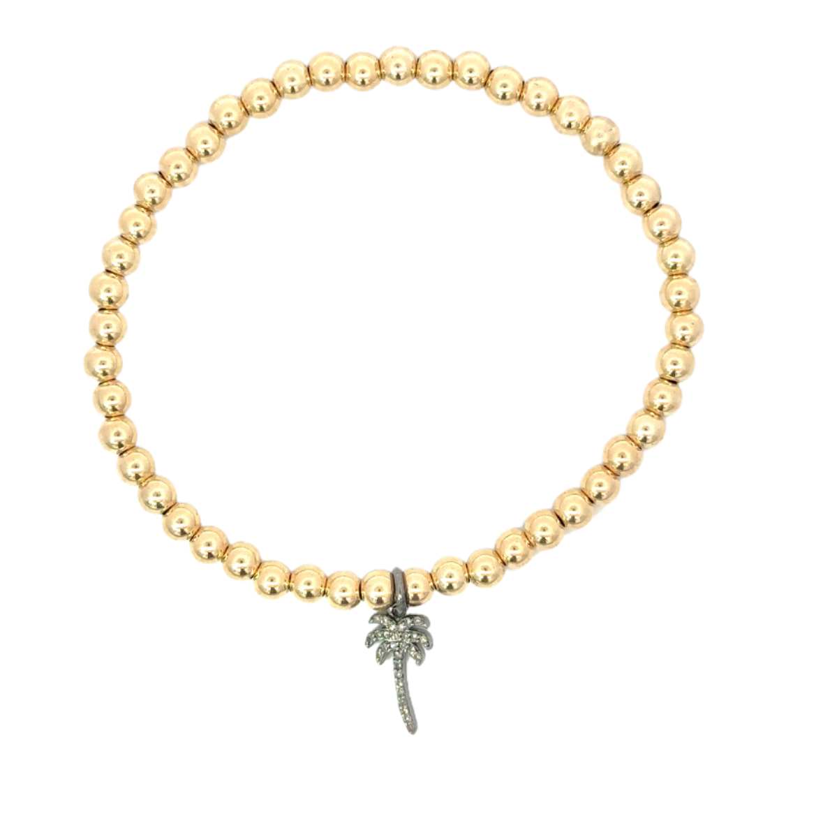 Gold Filled Bead Bracelet with Sterling Pave Palm Tree