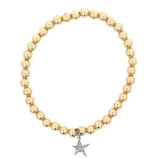 Yellow Gold Filled Bead Bracelet with Sterling Pave Diamond Shooting Star Charm