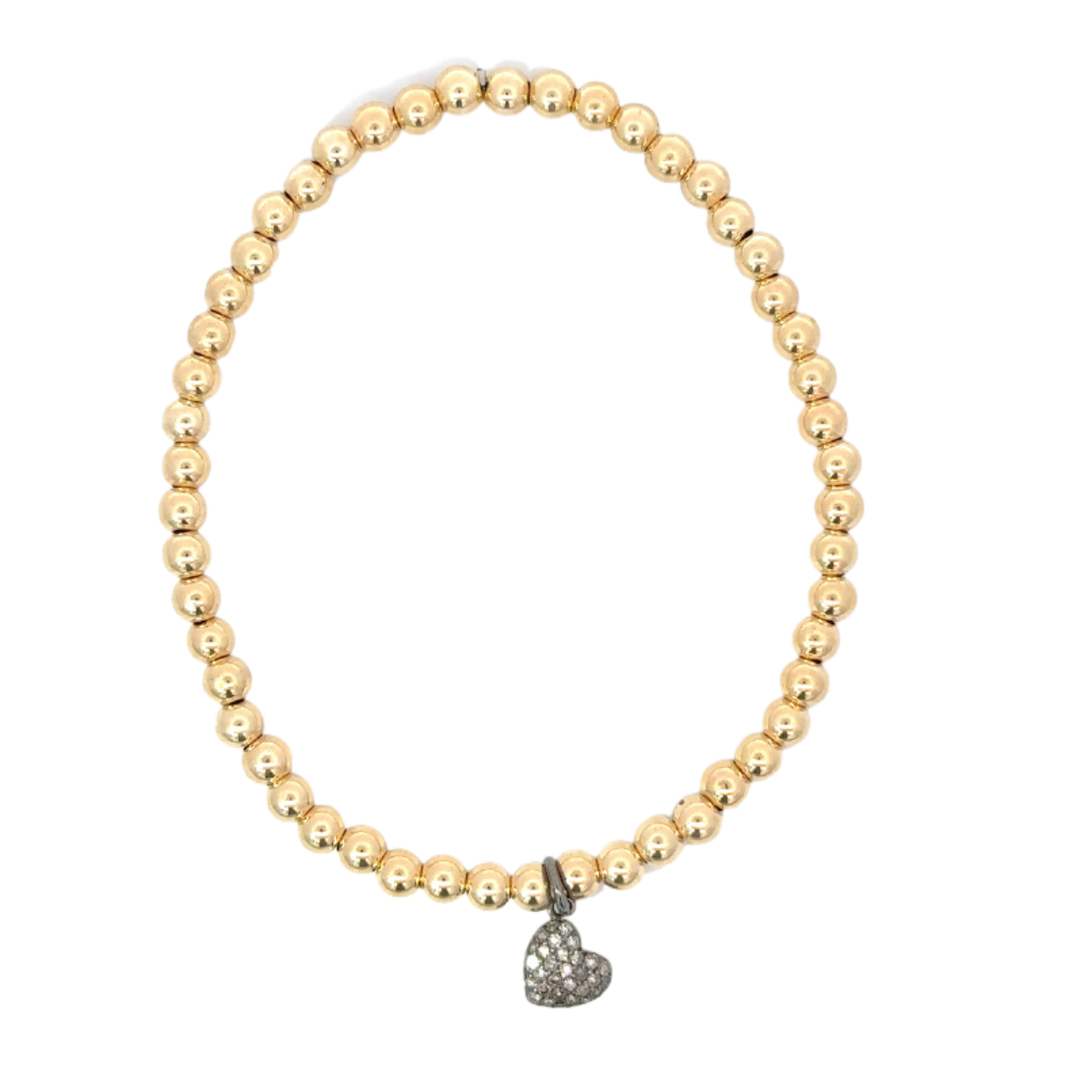 4mm Yellow Gold Filled Bead Bracelet with Sterling Pave Heart Dangle