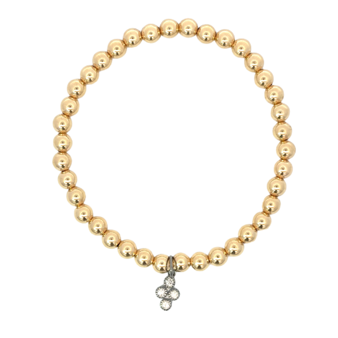 Gold Filled Bead Bracelet with Sterling Diamond Dot Charm