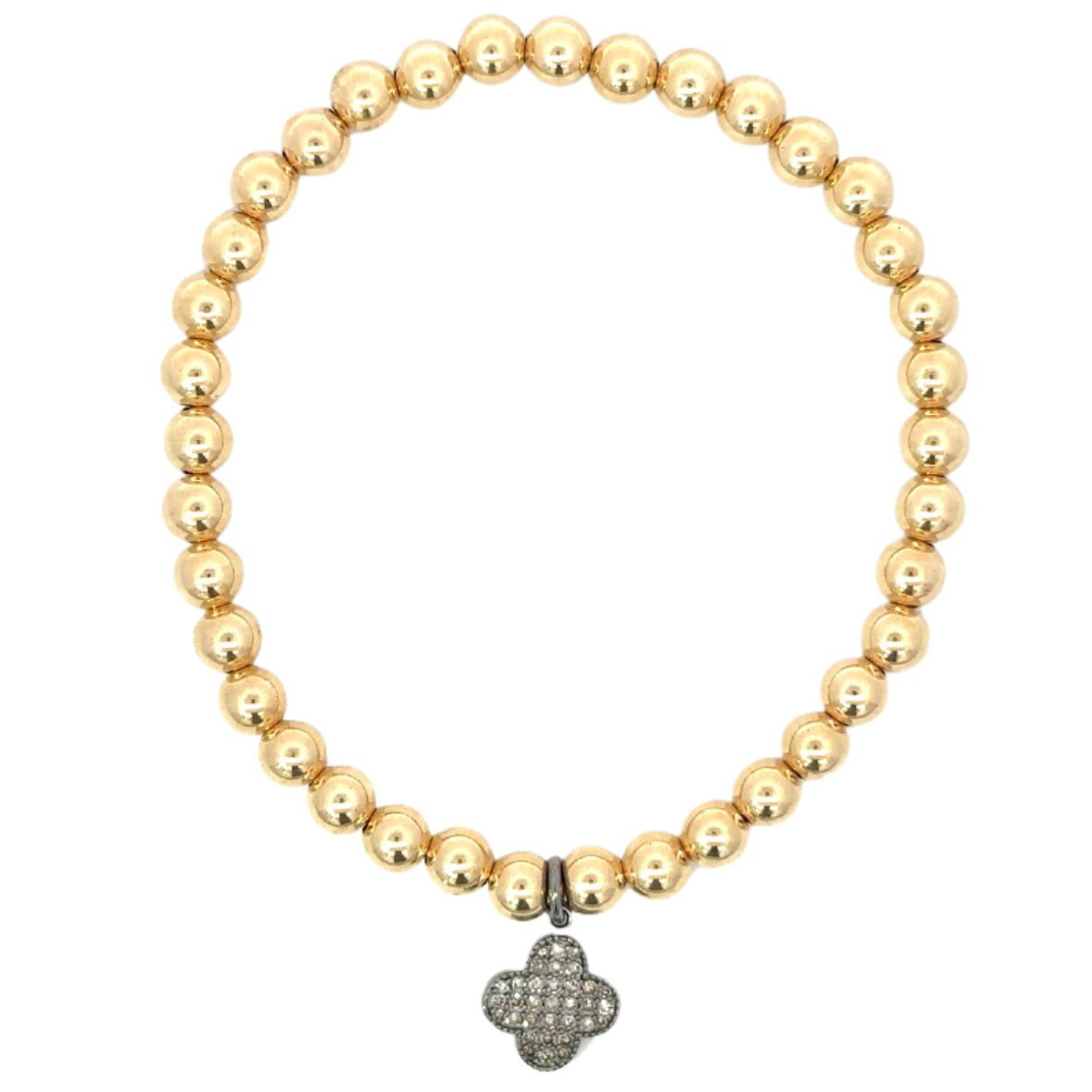 Gold Filled Bead Bracelet with Sterling Pave Clover Charm