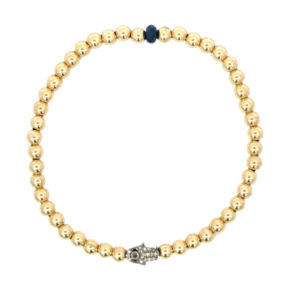 Gold Filled Bead Bracelet with Sterling Hamsa Charm