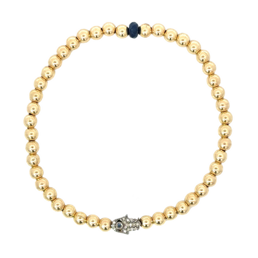 4mm Yellow Gold Bead Bracelet with Hamsa Charm