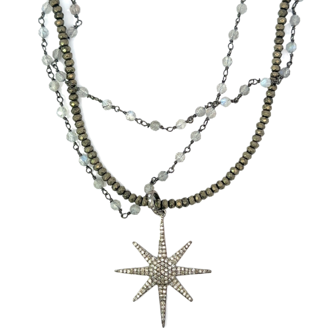 Triple Strand Sterling Diamond Star Necklace