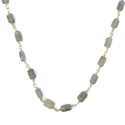 Short Gold Filled Rectangle Labradorite Chain Necklace