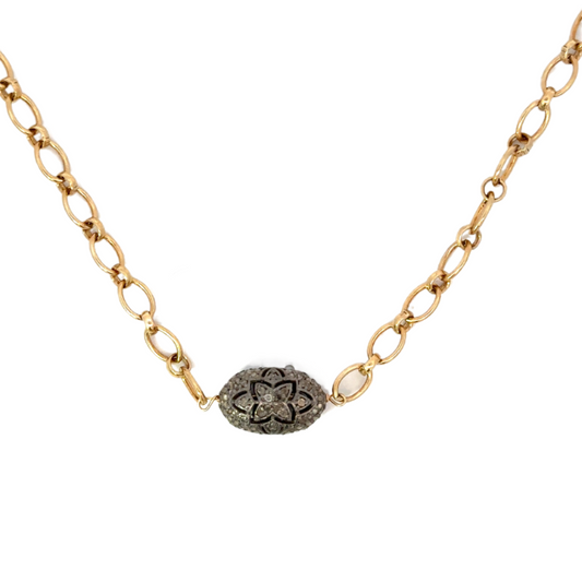 Yellow Gold Filled 16" Oval Chain Necklace with Sterling Pave Bead