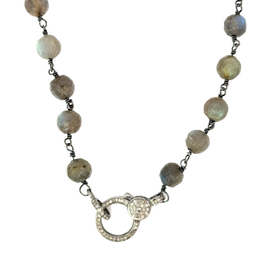 18" Faceted Labradorite Necklace with Sterling Pave Lobster