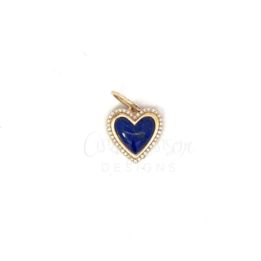 Puffy Lapis Heart Pendant with Pave Diamond Border