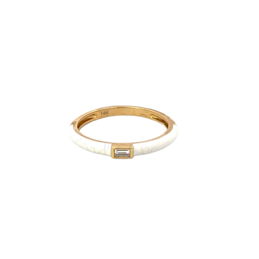 Enamel Ring with Single Baguette Diamond Accent