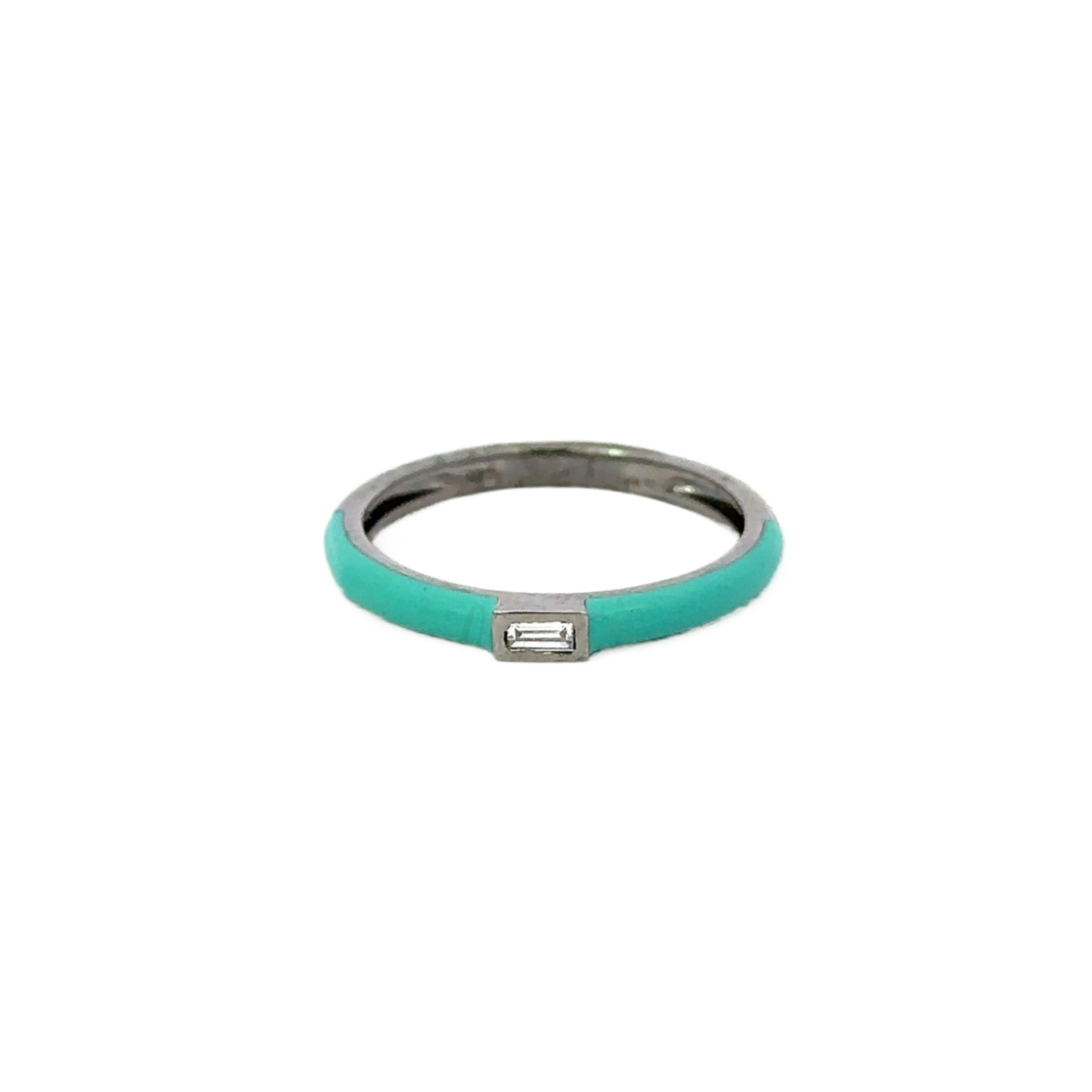 Enamel Ring with Single Baguette Diamond Accent