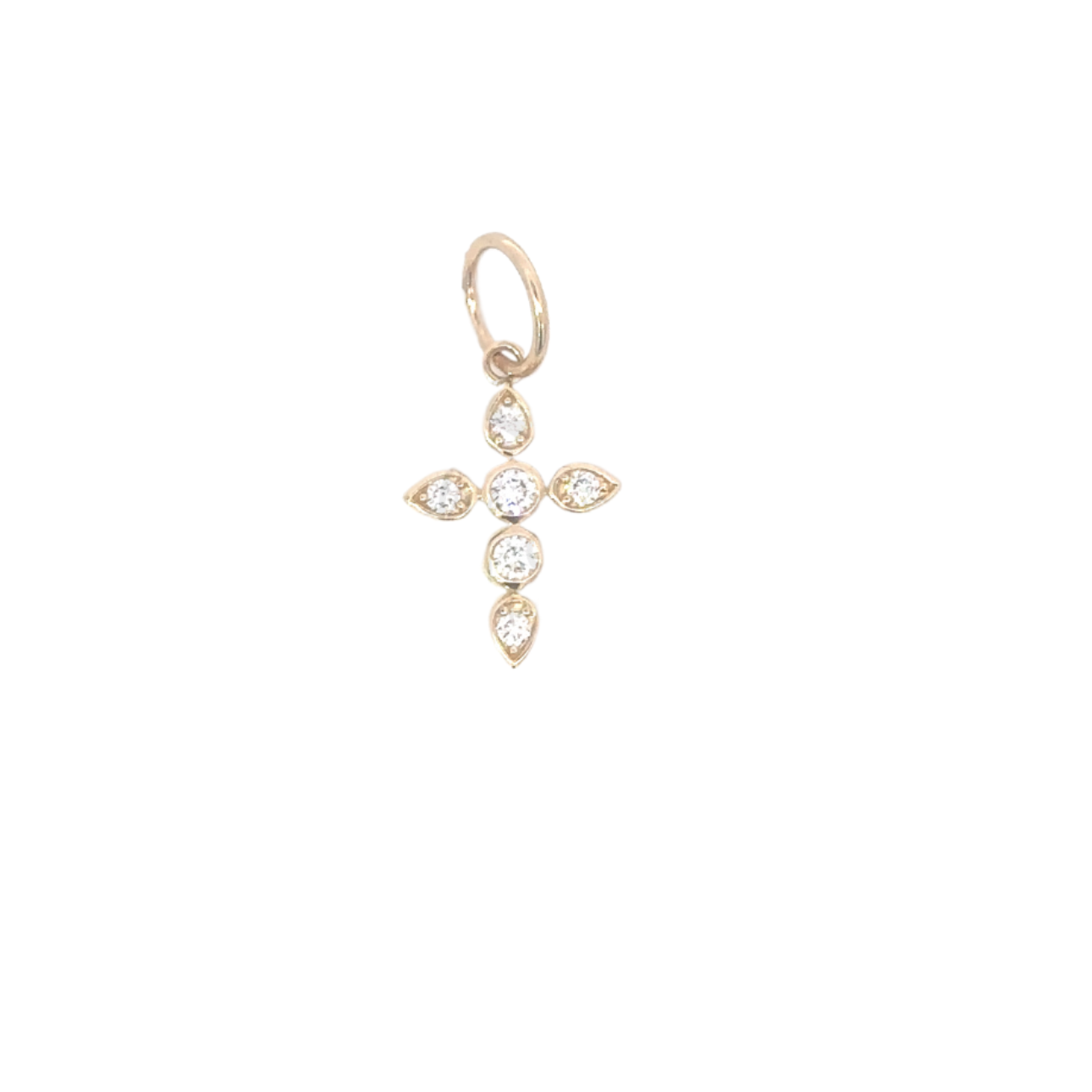 Yellow Gold Circle and Pear Shaped Diamond Cross Pendant