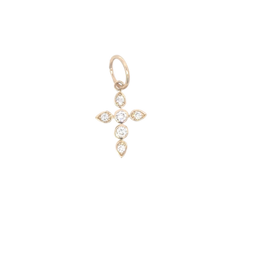 Yellow Gold Circle and Pear Shaped Diamond Cross Pendant