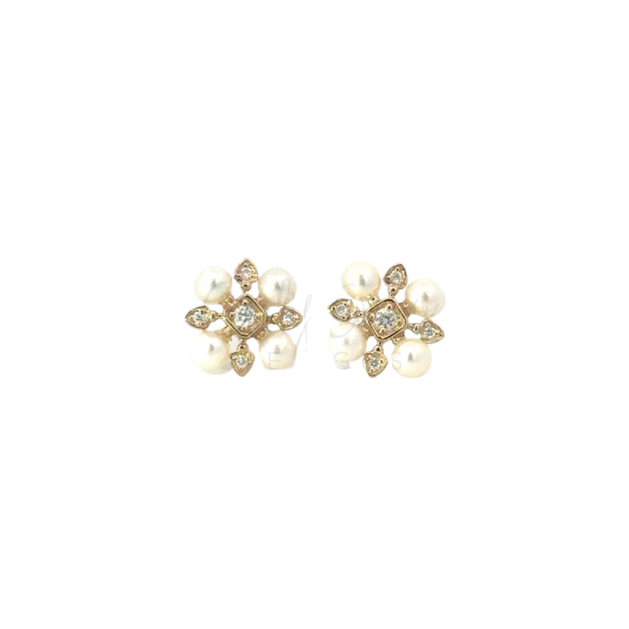 Diamond Cross Stud with 4 Pearls